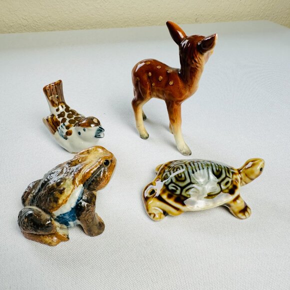 Ceramic Porcelain Figurines Lot 4 Diamondback Terrapin Turtle Deer Sparrow Toad - Picture 2 of 9
